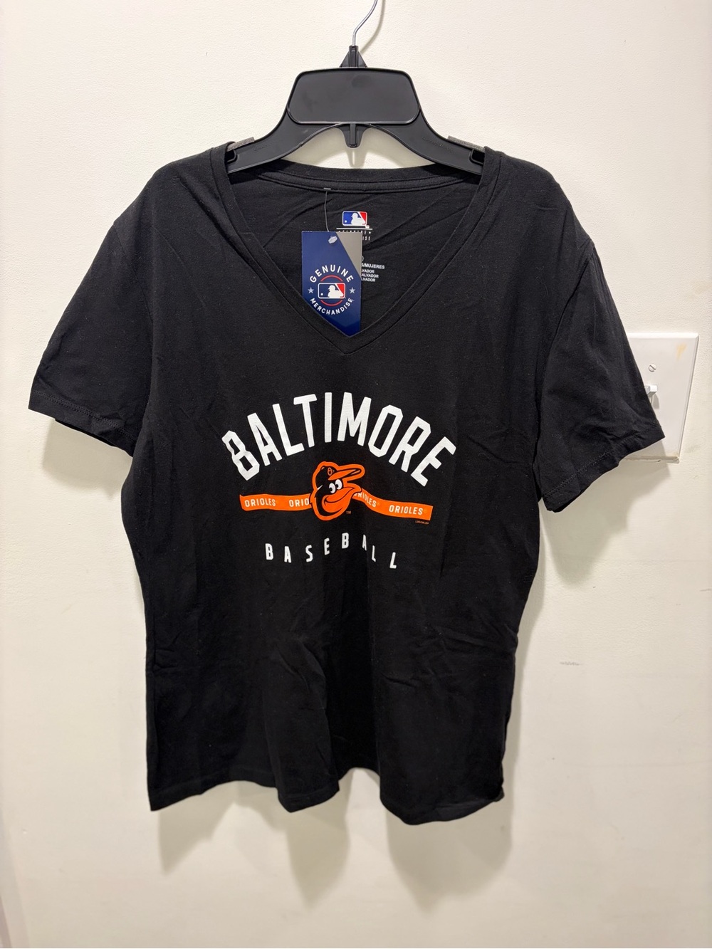 Genuine Merchandise Black V-Neck Women's Tee with MLB Logo